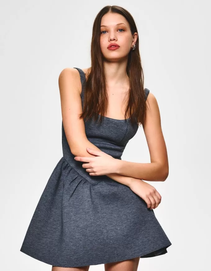 BERSHKA SERIES rochie cu fusta voluminoasa cu efect de neopren BERSHKA SERIES rochie cu fusta voluminoasa cu efect de neopren