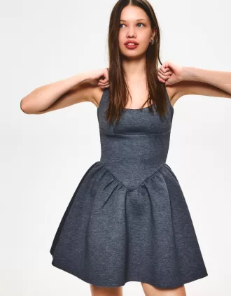 BERSHKA SERIES rochie cu fusta voluminoasa cu efect de neopren