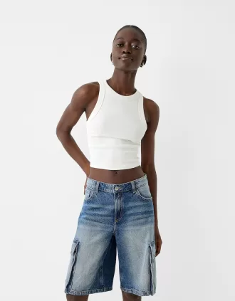 Bermude largi din denim cargo