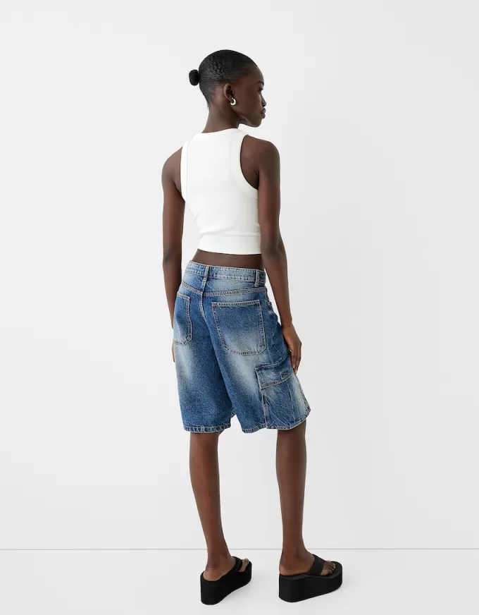 Bermude largi din denim cargo Bermude largi din denim cargo