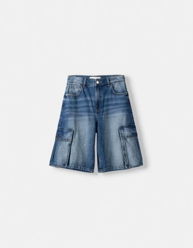 Bermude largi din denim cargo Bermude largi din denim cargo