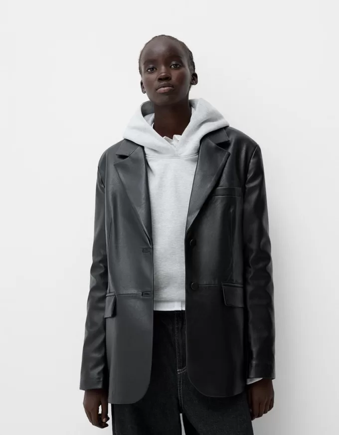 Blazer din imitatie de piele Blazer din imitatie de piele