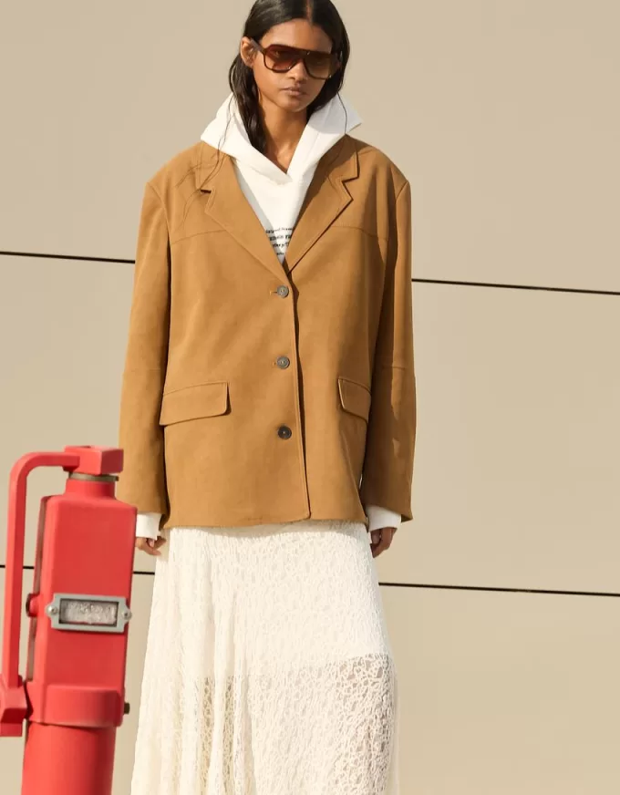 Blazer din piele intoarsa artificiala