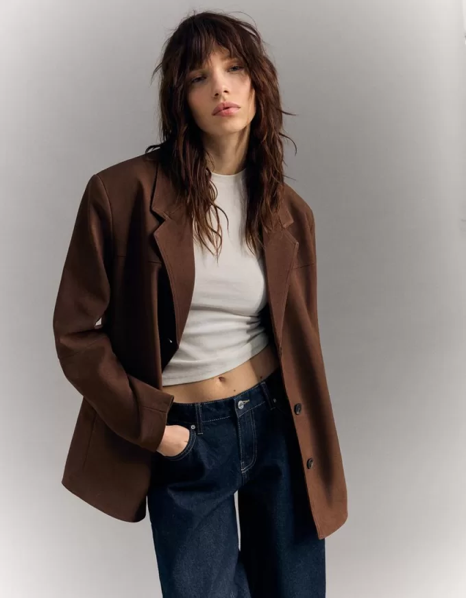 Blazer din piele intoarsa artificiala
