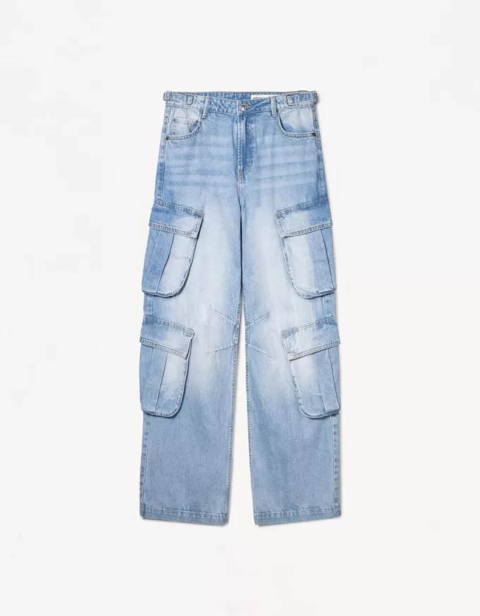 Blugi cargo cu buzunare multiple Blugi cargo cu buzunare multiple