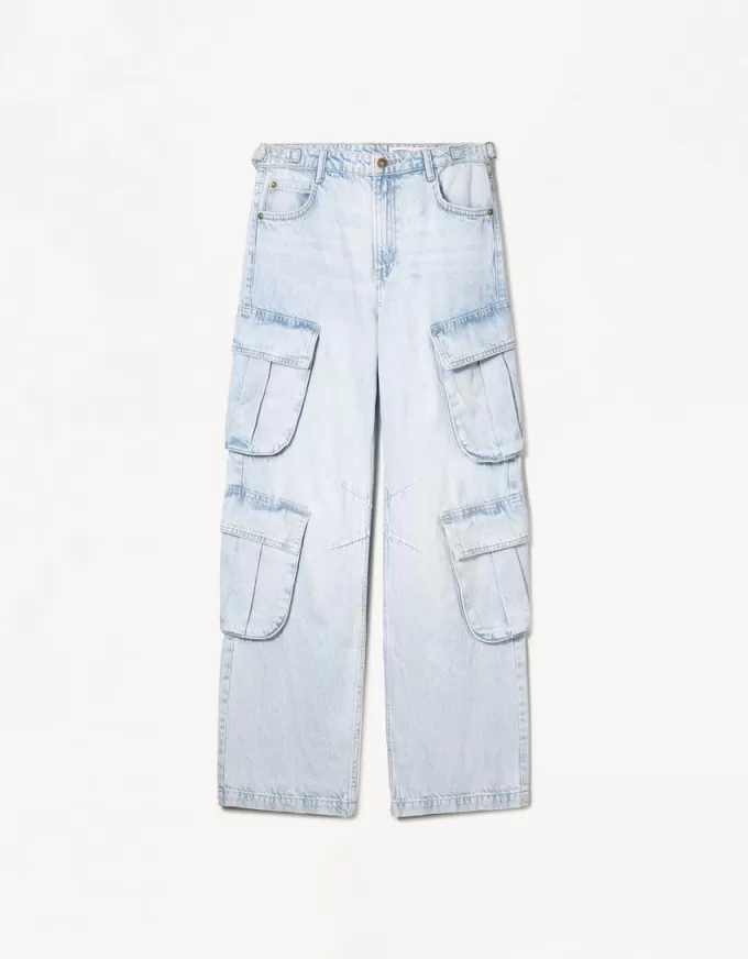 Blugi cargo cu buzunare multiple Blugi cargo cu buzunare multiple
