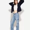 Blugi cargo cu picioare drepte Blugi cargo cu picioare drepte