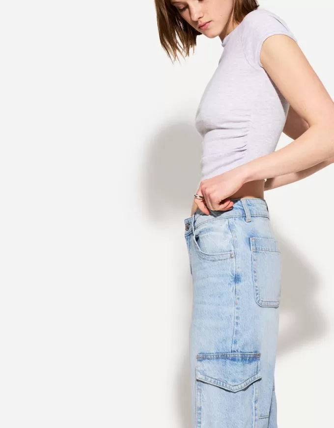 Blugi cargo cu picioare drepte Blugi cargo cu picioare drepte