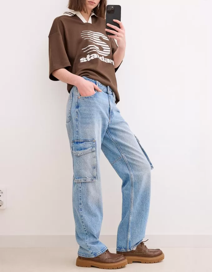 Blugi cargo cu picioare drepte Blugi cargo cu picioare drepte