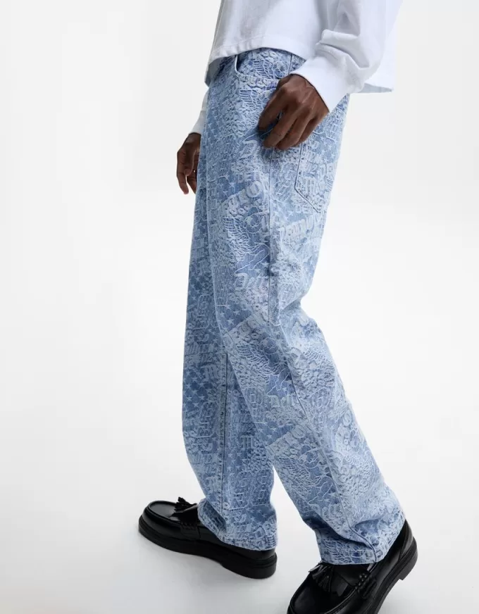Blugi largi din jacquard Blugi largi din jacquard