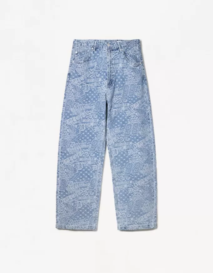 Blugi largi din jacquard Blugi largi din jacquard