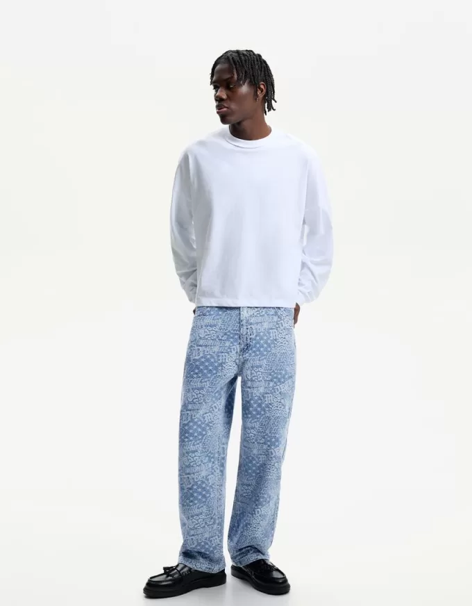 Blugi largi din jacquard Blugi largi din jacquard