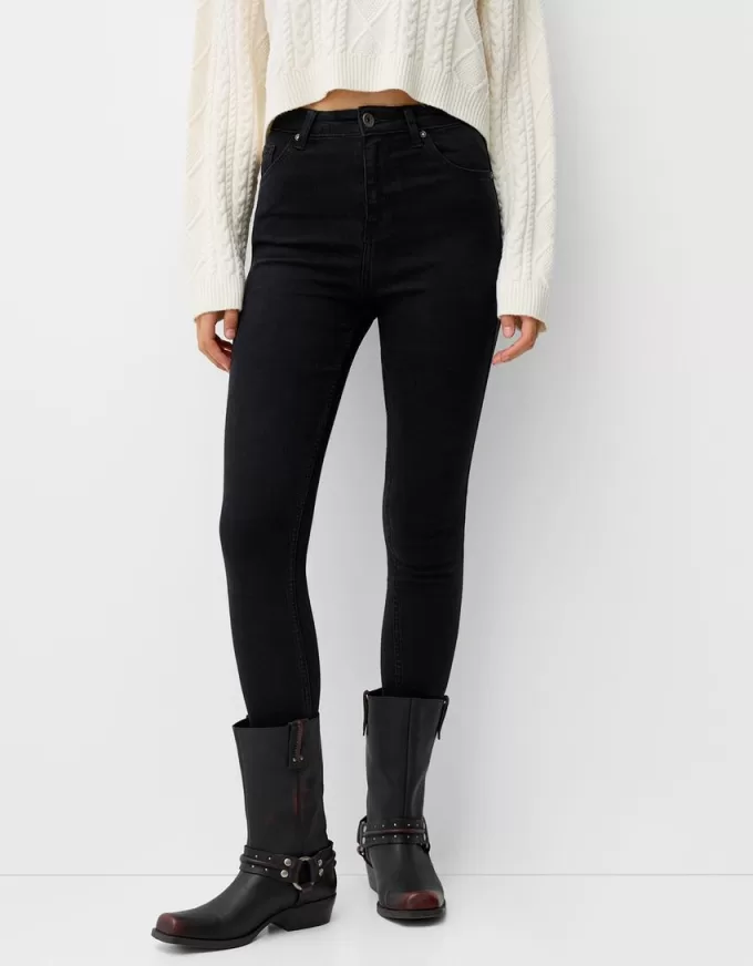 Blugi skinny cu talie super mare Blugi skinny cu talie super mare