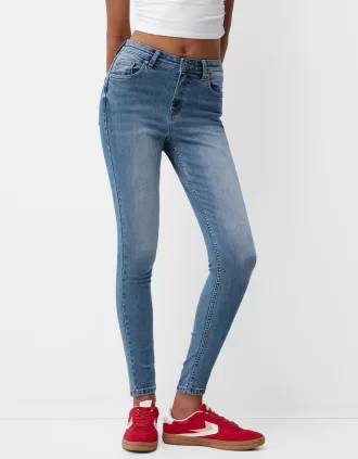 Blugi skinny cu talie super mare