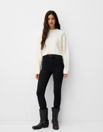 Blugi skinny cu talie super mare