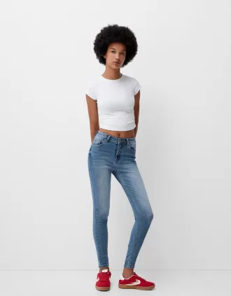 Blugi skinny cu talie super mare