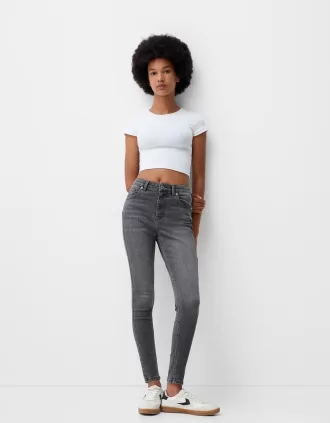 Blugi skinny cu talie super mare