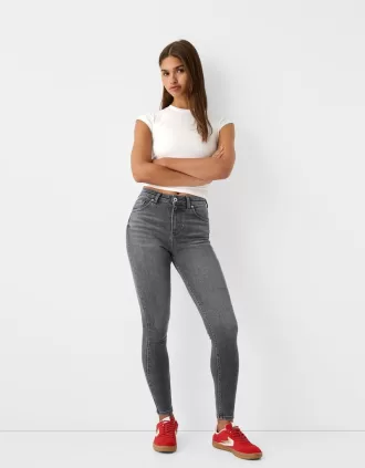 Blugi skinny cu talie super mare