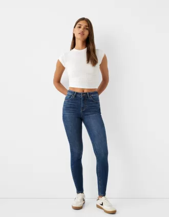 Blugi skinny cu talie super mare