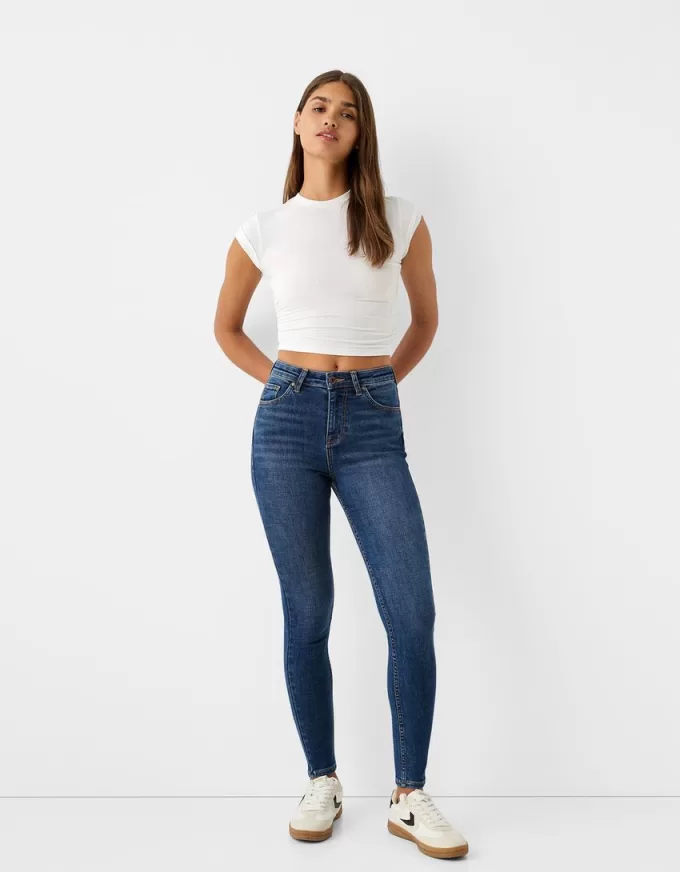 Blugi skinny cu talie super mare Blugi skinny cu talie super mare