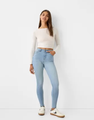 Blugi skinny cu talie super mare