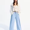 Blugi super largi cu talie completa Blugi super largi cu talie completa