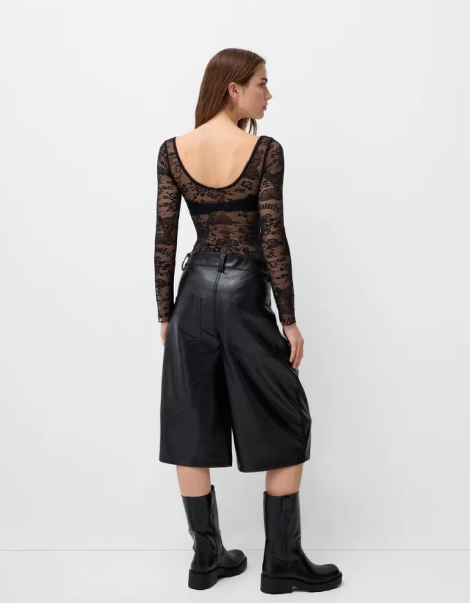 Body Disney Bambi din dantela neagra cu maneca lunga