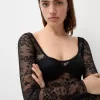 Body Disney Bambi din dantela neagra cu maneca lunga