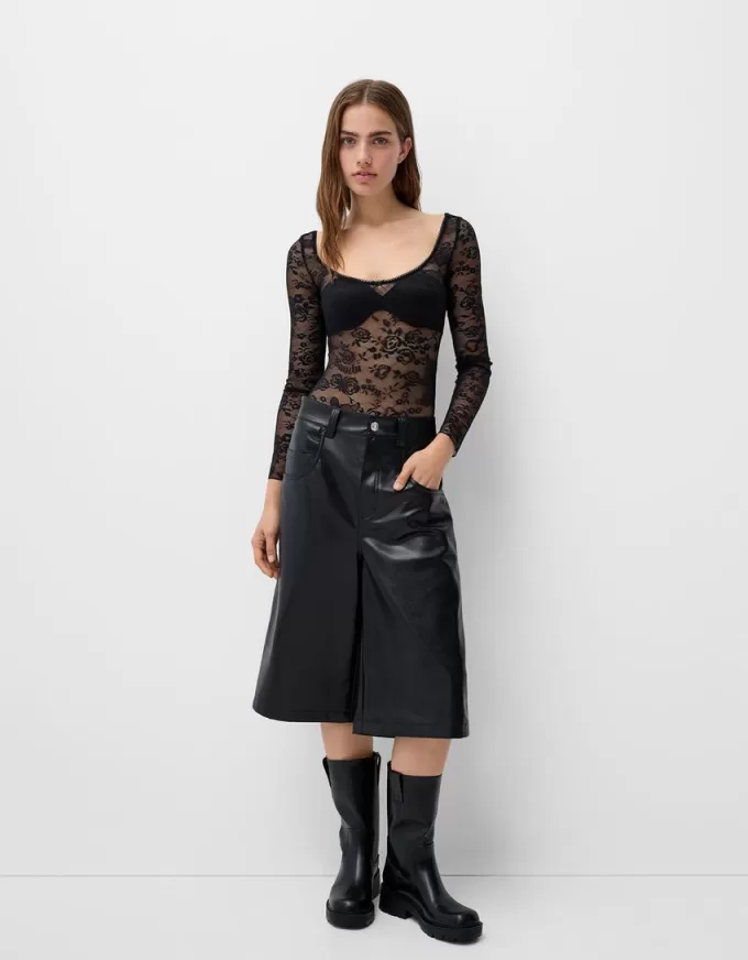 Body Disney Bambi din dantela neagra cu maneca lunga