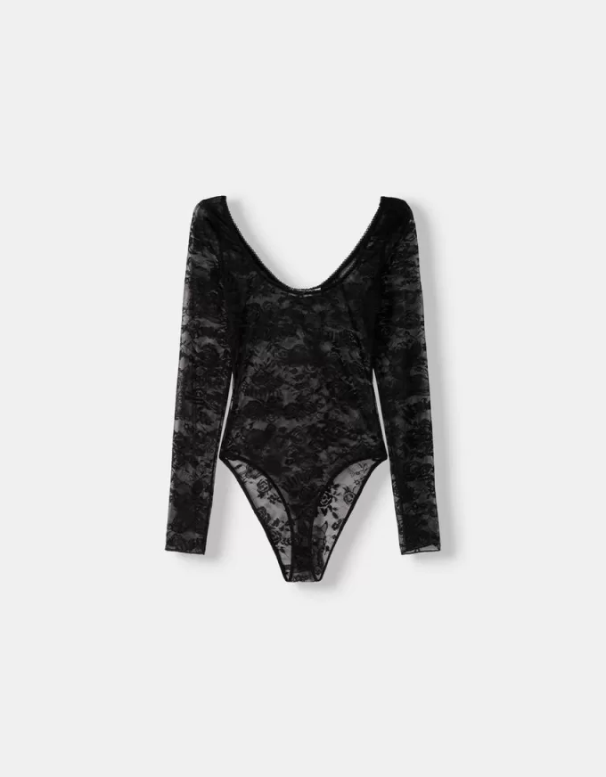 Body Disney Bambi din dantela neagra cu maneca lunga
