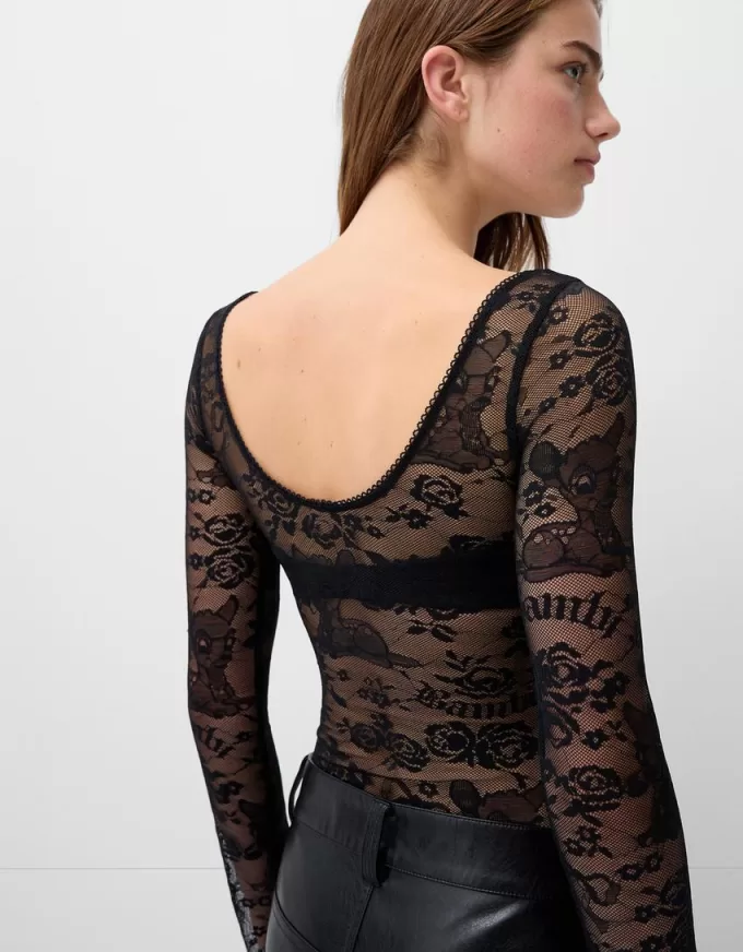 Body Disney Bambi din dantela neagra cu maneca lunga