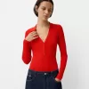 Body cu mânecă lungă decupată cu guler polo Body cu mânecă lungă decupată cu guler polo