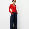 Body cu mânecă lungă decupată cu guler polo Body cu mânecă lungă decupată cu guler polo