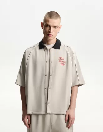 Camasa boxy cu maneca scurta brodata