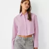 Cămașă decupată din poplin cu buzunar Cămașă decupată din poplin cu buzunar