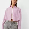 Cămașă decupată din poplin cu buzunar Cămașă decupată din poplin cu buzunar