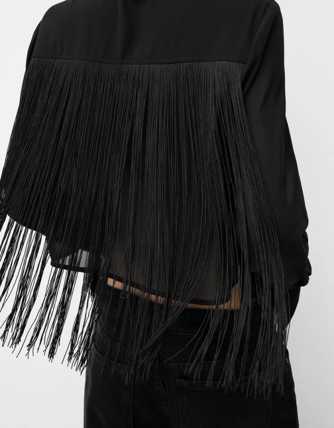 Camasa din sifon cu maneca lunga, cu franjuri Camasa din sifon cu maneca lunga, cu franjuri