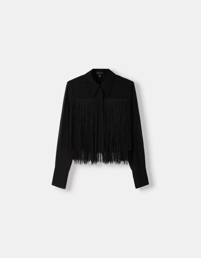 Camasa din sifon cu maneca lunga, cu franjuri Camasa din sifon cu maneca lunga, cu franjuri