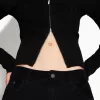 Cardigan Bardot din tricot cablu cu fermoar Cardigan Bardot din tricot cablu cu fermoar