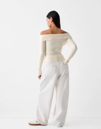 Cardigan Bardot din tricot cablu cu fermoar