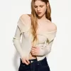 Cardigan Bardot din tricot cablu cu fermoar Cardigan Bardot din tricot cablu cu fermoar