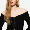 Cardigan Bardot din tricot cablu cu fermoar Cardigan Bardot din tricot cablu cu fermoar