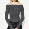 Cardigan Bardot din tricot cablu cu fermoar Cardigan Bardot din tricot cablu cu fermoar