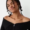 Cardigan Bardot din tricot cablu cu fermoar Cardigan Bardot din tricot cablu cu fermoar