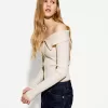 Cardigan Bardot din tricot cablu cu fermoar Cardigan Bardot din tricot cablu cu fermoar