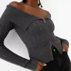 Cardigan Bardot din tricot cablu cu fermoar Cardigan Bardot din tricot cablu cu fermoar