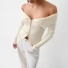 Cardigan Bardot din tricot cablu cu fermoar Cardigan Bardot din tricot cablu cu fermoar