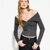 Cardigan Bardot din tricot cablu cu fermoar Cardigan Bardot din tricot cablu cu fermoar