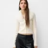 Cardigan cu decolteu în V cu blană artificială Cardigan cu decolteu în V cu blană artificială