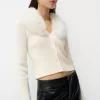 Cardigan cu decolteu în V cu blană artificială Cardigan cu decolteu în V cu blană artificială